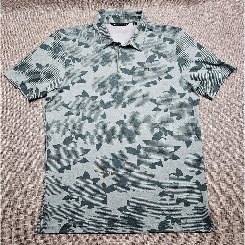 Travis Mathew Polo Shirt Mens Large Green Floral Golf Performance Jersey Stretch